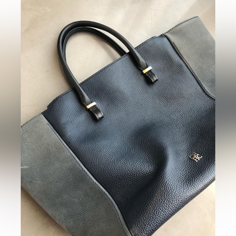 Carolina Herrera Vendome Navy Color Block Satchel